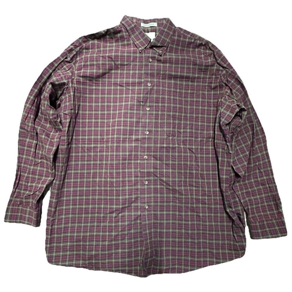 Men’s LL Bean Wrinkle Resistant Red Green Plaid Button Down Shirt Size XXLT